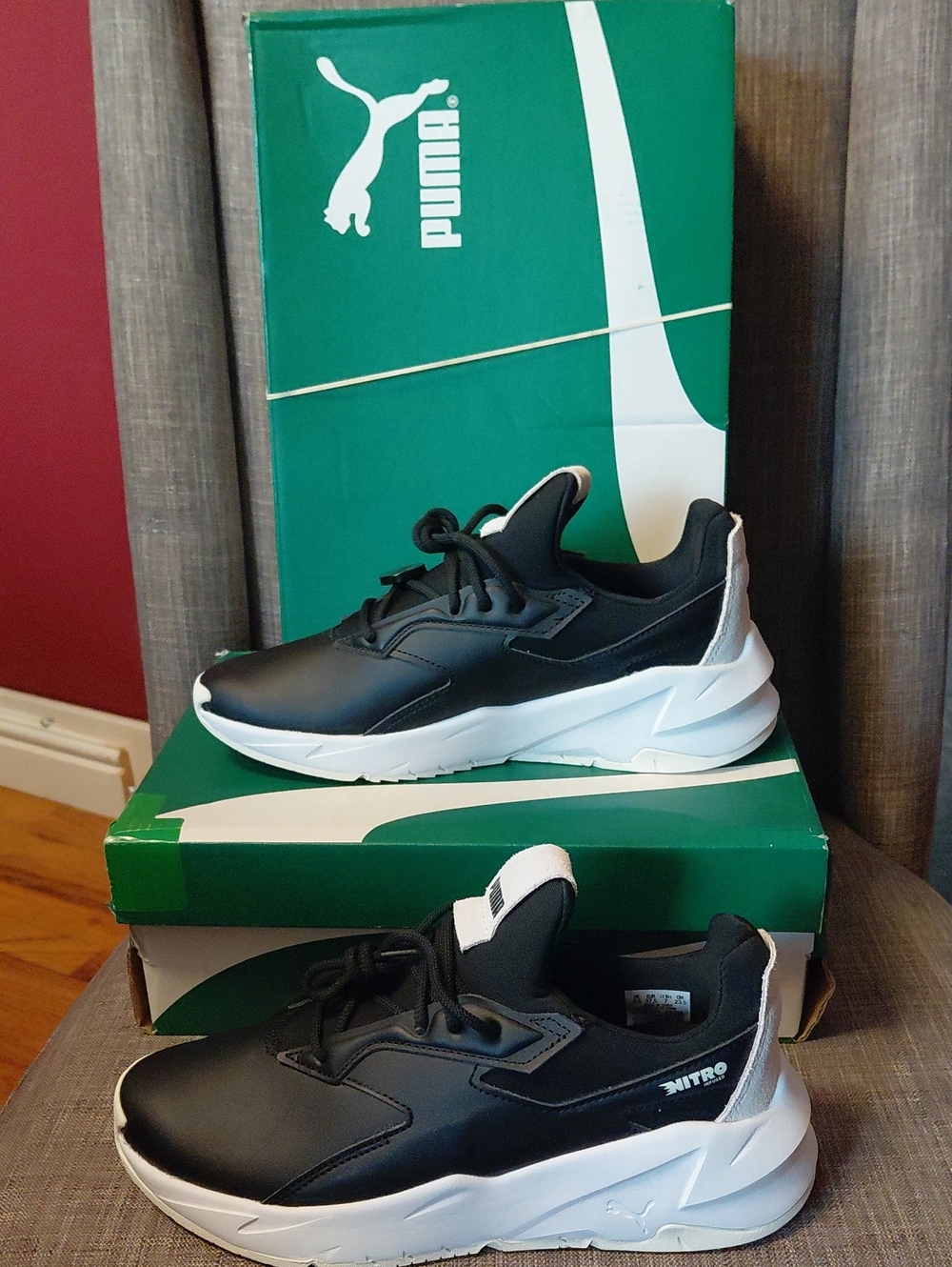 Puma Women’s Black and White Fier Nitro Runner Sneakers Size 7